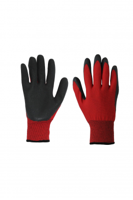 Перчатки рабочие "Барракуда" безшовные из стрейч полиамида с частичным рельефным латексным покрытием цвет красный/черный