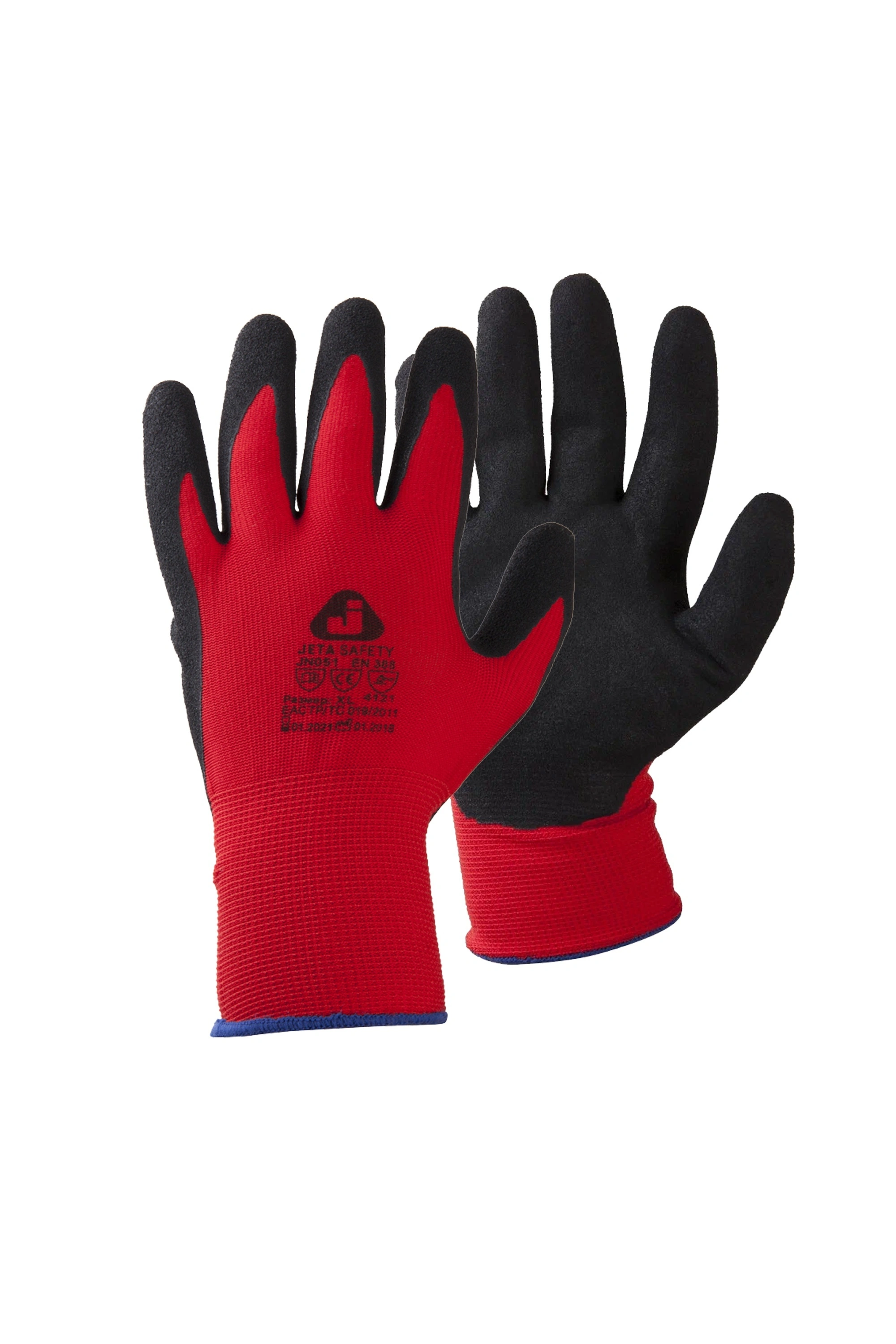 Перчатки рабочие Jeta Safety JN051 с рельефным нитриловым покрытием цвет красный черный